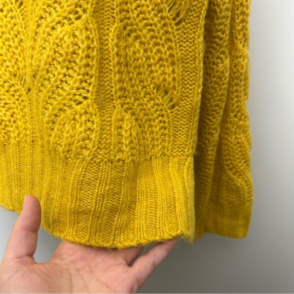 J. Crew Pointelle Yellow Mock Neck Cable Knit - Picture 4 of 7